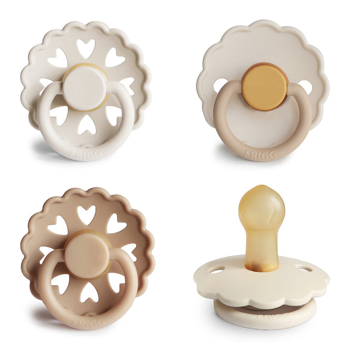 FRIGG Natural Rubber Latex Pacifier Pack of 4 & Matching JBØRN Clip Set - Personalisable Baby Products Sold and Personalised by JustBørn