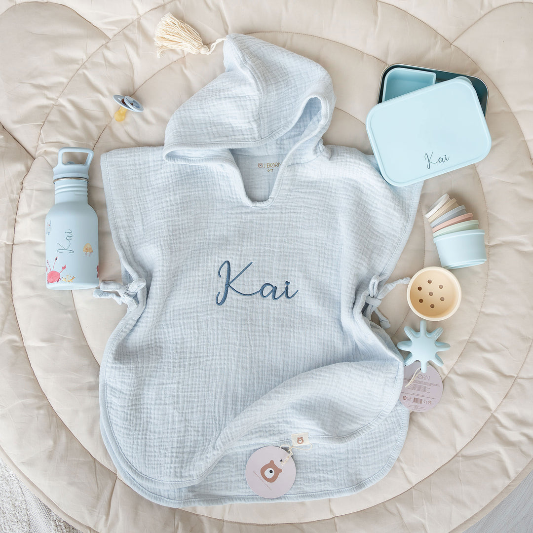 JBØRN Summer Set | Hooded Poncho + Water Bottle + Snack Box - Personalisable Baby Products Sold and Personalised by JustBørn