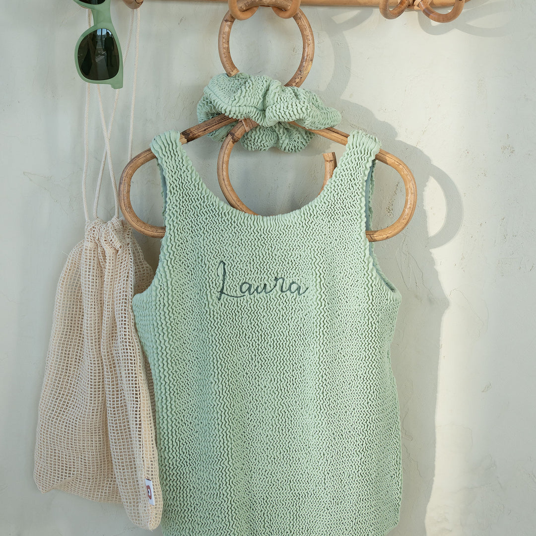 JBØRN Baby Girl Classic Crinkle Swimsuit Crinkle Seafoam Yes - Personalisable Baby Products Sold and Personalised by JustBørn