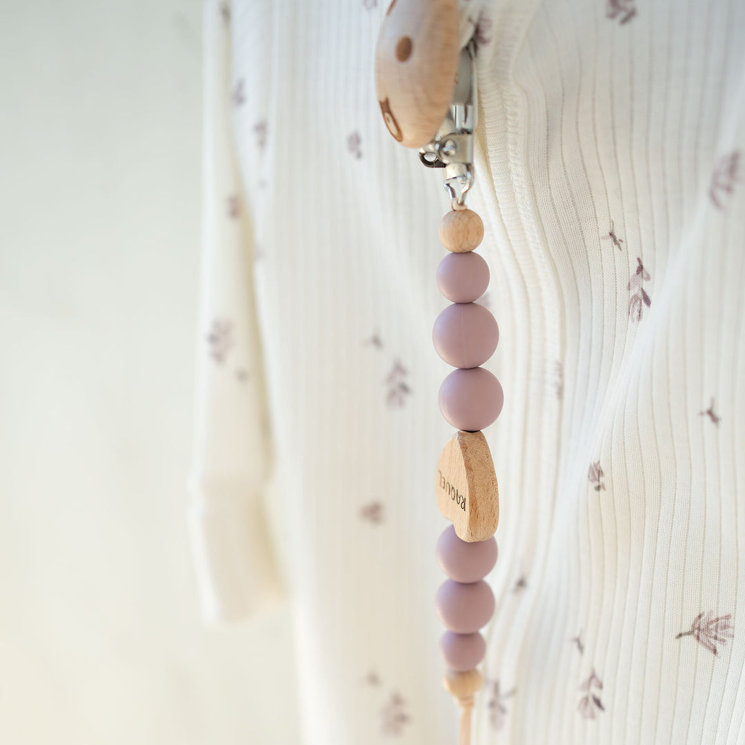 JBØRN Love Heart Pacifier Clip Heather - Personalisable Baby Products Sold and Personalised by JustBørn
