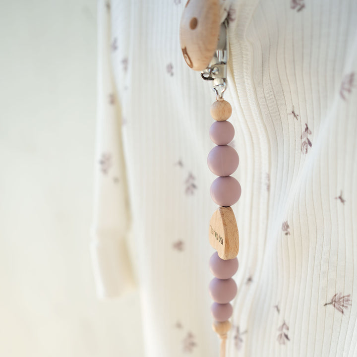 JBØRN Love Heart Pacifier Clip Heather - Personalisable Baby Products Sold and Personalised by JustBørn