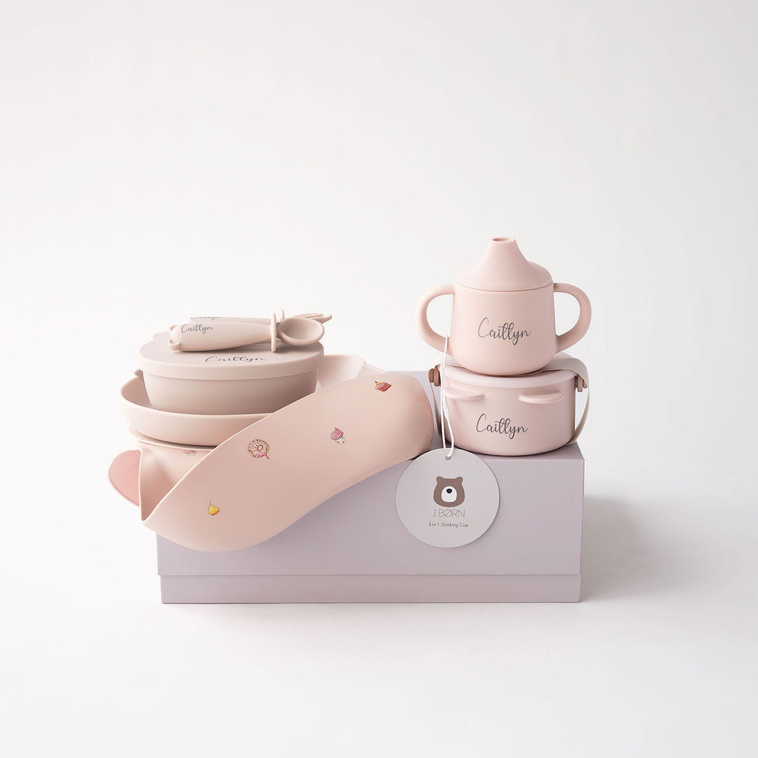 JBØRN Baby Gift Set | Weaning Essentials Cakes Blush - Personalisable Baby Products Sold and Personalised by JustBørn