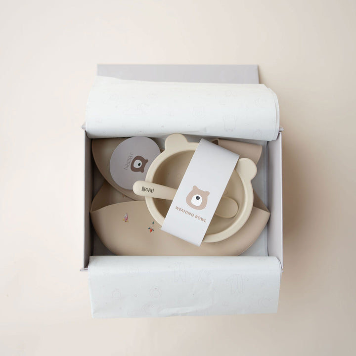 JBØRN Baby Gift Set | Silicone Bowl, Spoon and Bib - Personalisable Baby Products Sold and Personalised by JustBørn