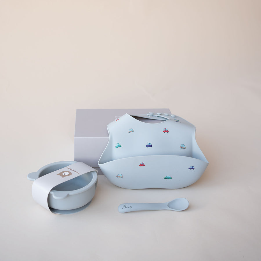 JBØRN Baby Gift Set | Silicone Bowl, Spoon and Bib - Personalisable Baby Products Sold and Personalised by JustBørn