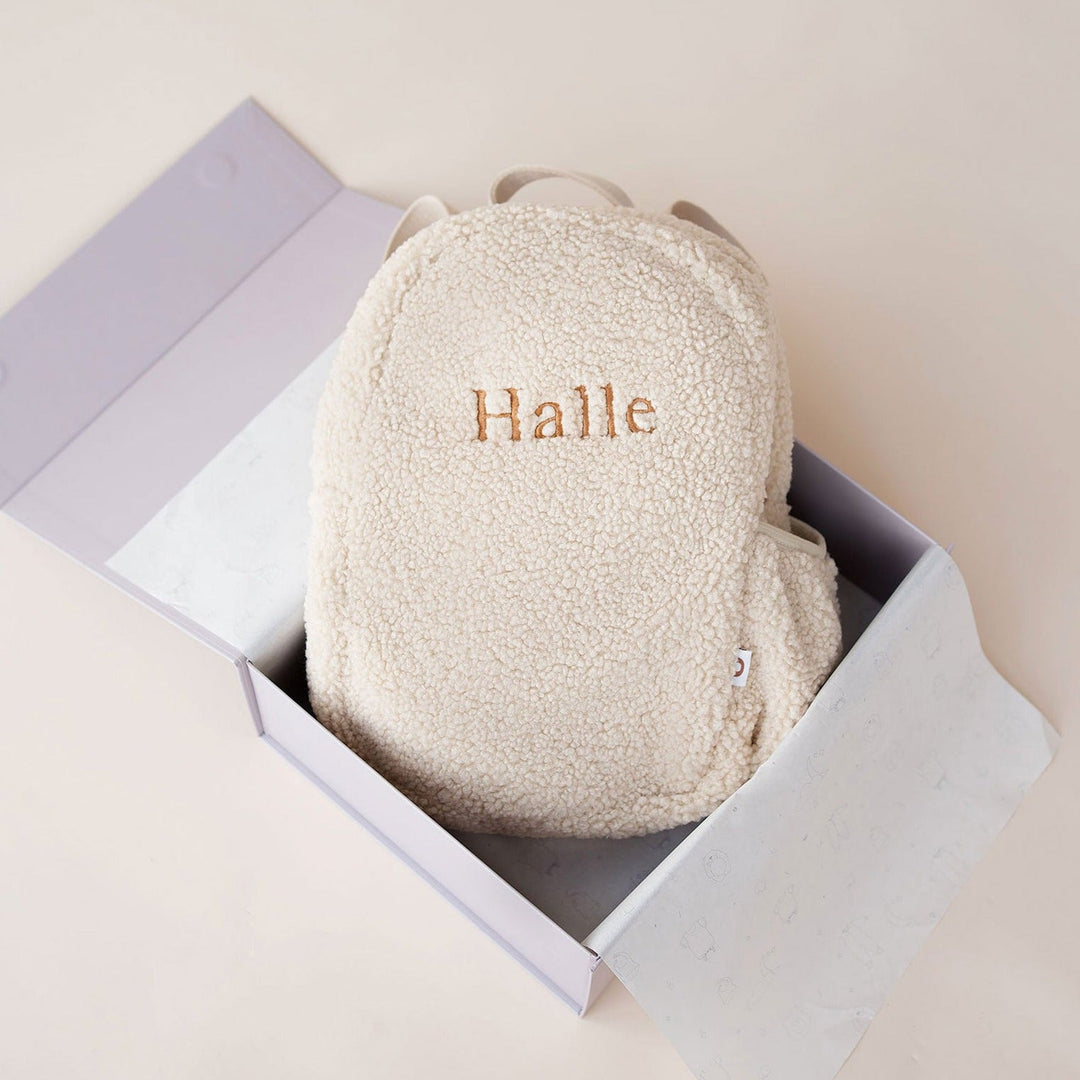 JBØRN Kids Gift Box | Teddy Backpack with Chest Strap Teddy Ecru - Personalisable Baby Products Sold and Personalised by JustBørn