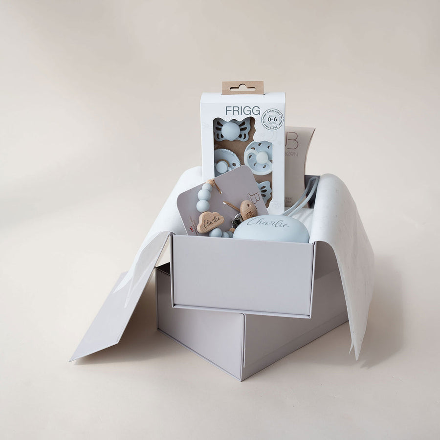 JBØRN X FRIGG Baby Gift Set | Baby's First Pacifier Pack & Holders Set - Personalisable Baby Products Sold and Personalised by JustBørn