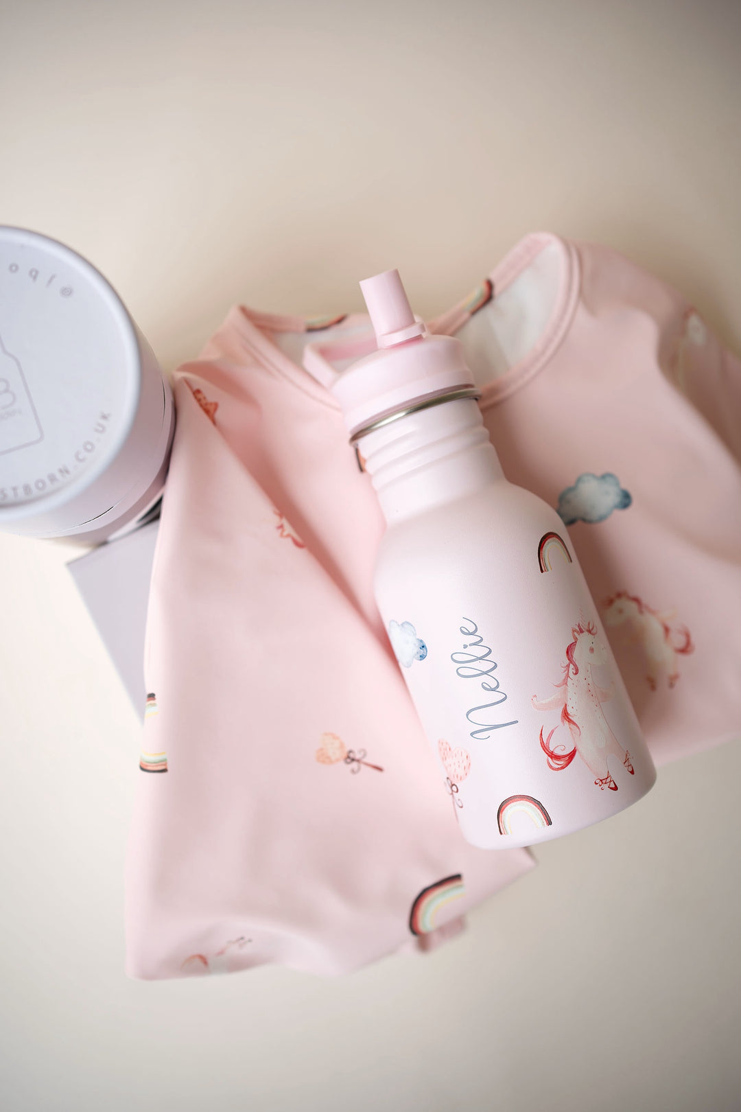 JBØRN First Birthday Gift Set | Personalised Water Bottle & Matching Sleeved Bib - Personalisable Baby Products Sold and Personalised by JustBørn