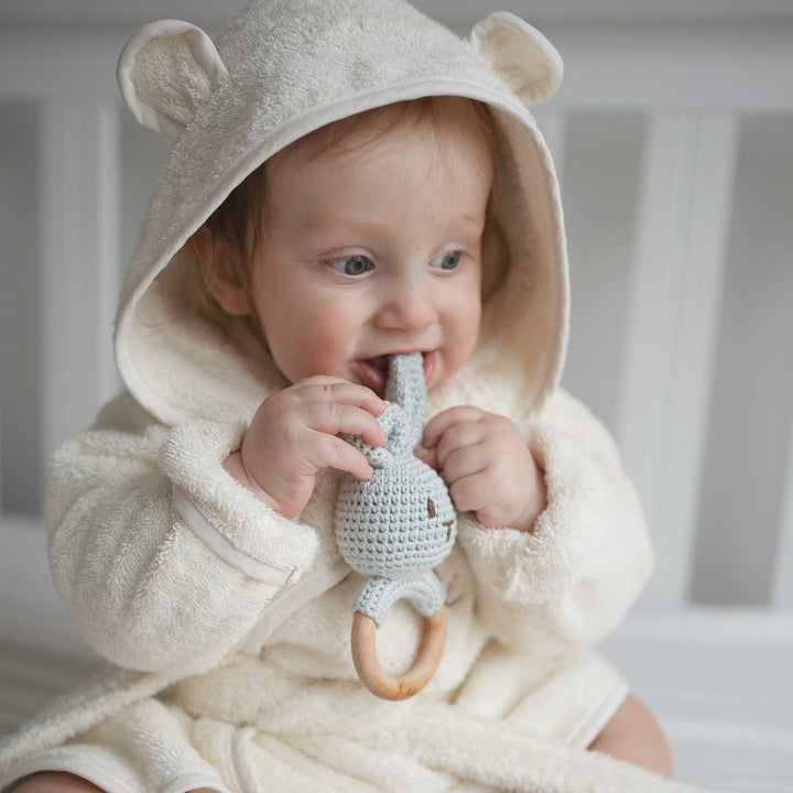 JBØRN Crochet Bunny Baby Rattle Toy - Personalisable Baby Products Sold and Personalised by JustBørn