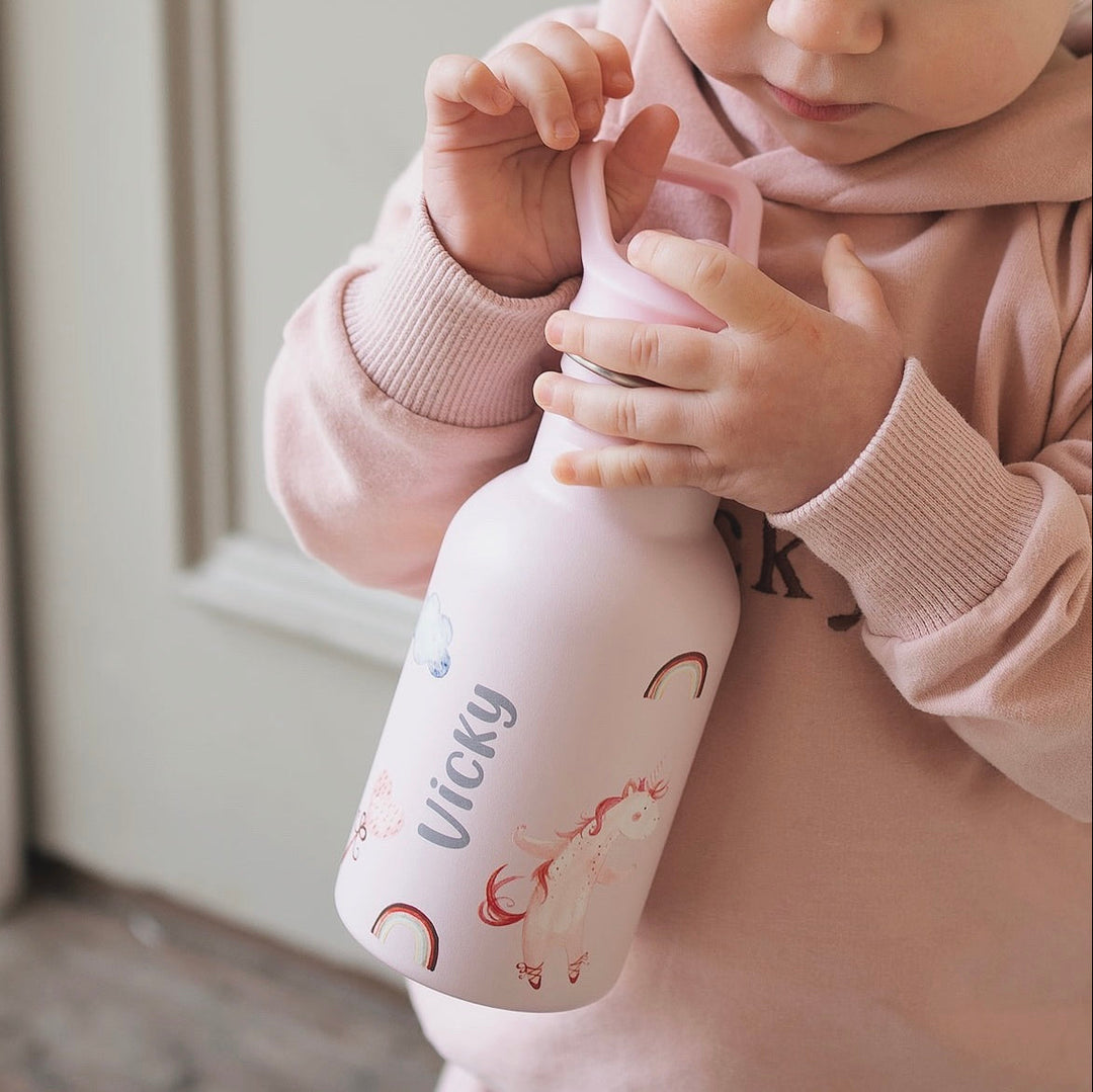 JBØRN Personalised Stainless Steel Kids Water Bottle Unicorns - Personalisable Baby Products Sold and Personalised by JustBørn