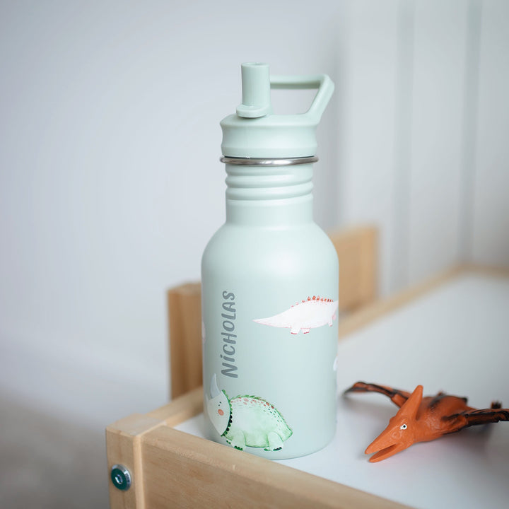 JBØRN Personalised Stainless Steel Kids Water Bottle Dinosaurs - Personalisable Baby Products Sold and Personalised by JustBørn