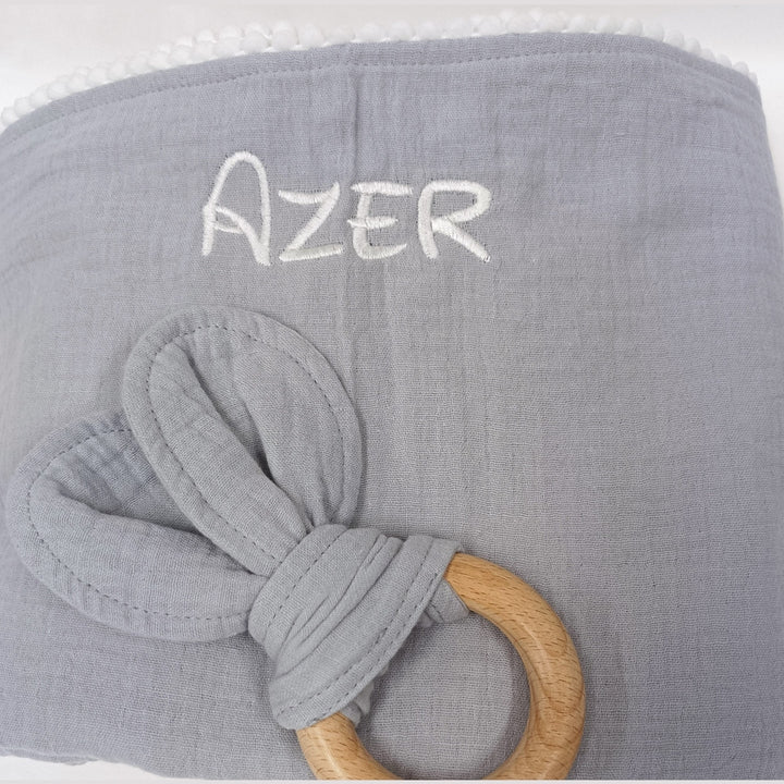 JBØRN Pop Pom Swaddle Organic Muslin Blanket & Teether Set - Personalisable Baby Products Sold and Personalised by JustBørn