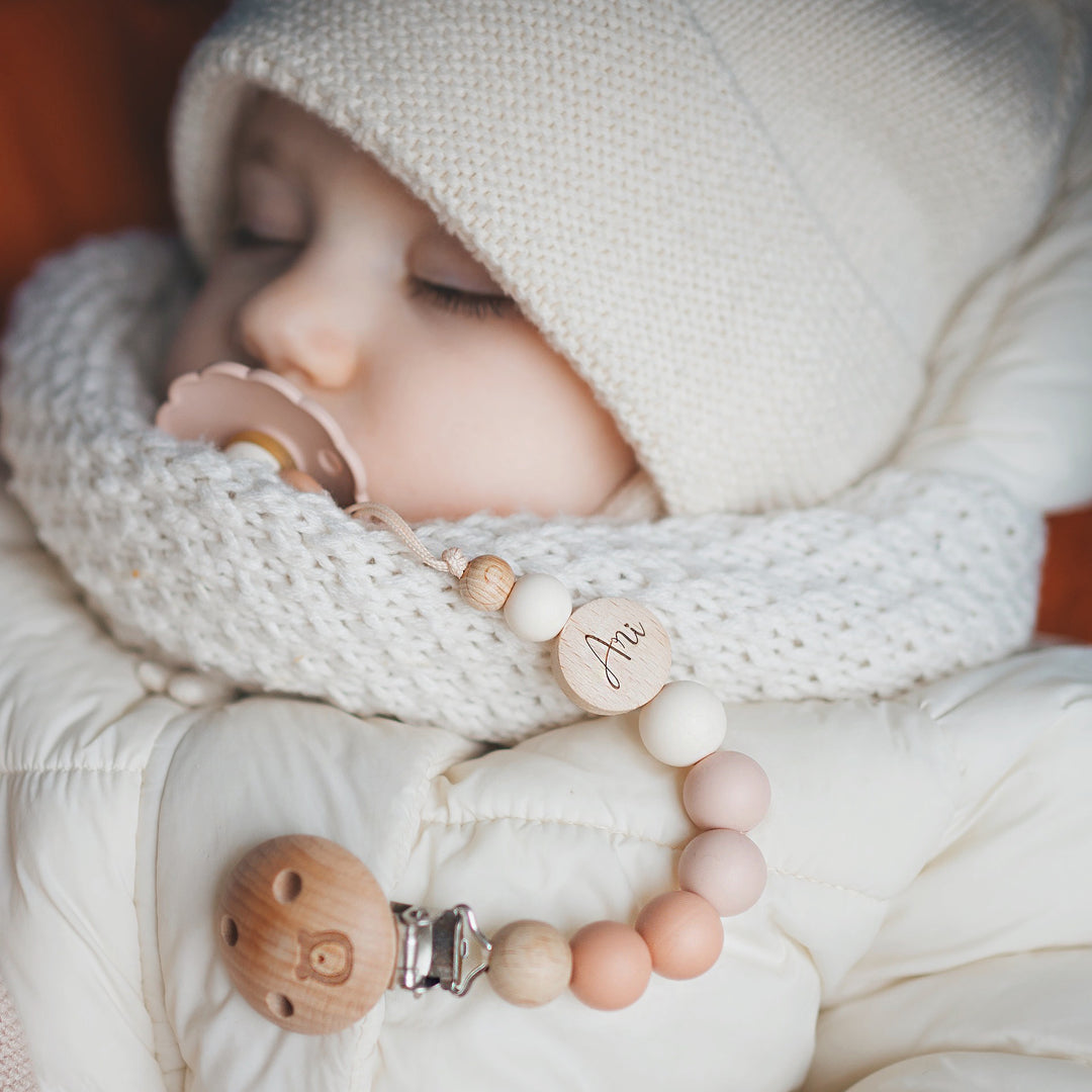 JBØRN Colour Block Pacifier Clip Peony No - Personalisable Baby Products Sold and Personalised by JustBørn