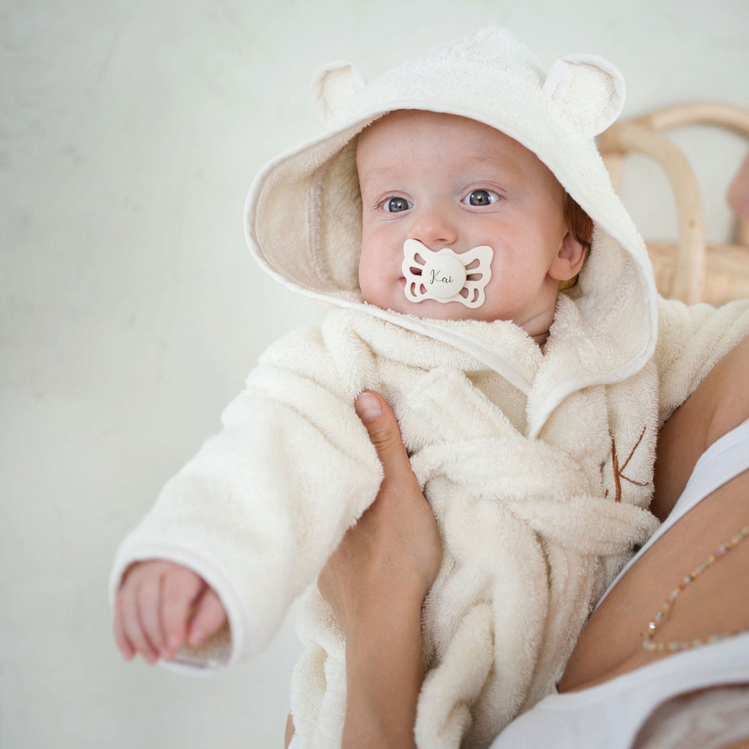 JBØRN Organic Cotton Baby Hooded Towelling Bathrobe Ivory - Personalisable Baby Products Sold and Personalised by JustBørn