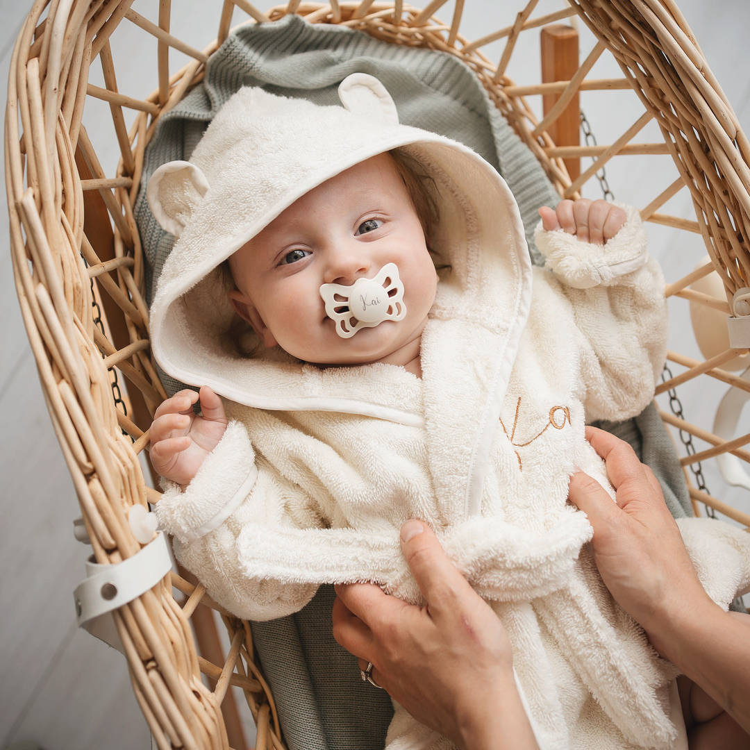 JBØRN Organic Cotton Baby Hooded Towelling Bathrobe - Personalisable Baby Products Sold and Personalised by JustBørn