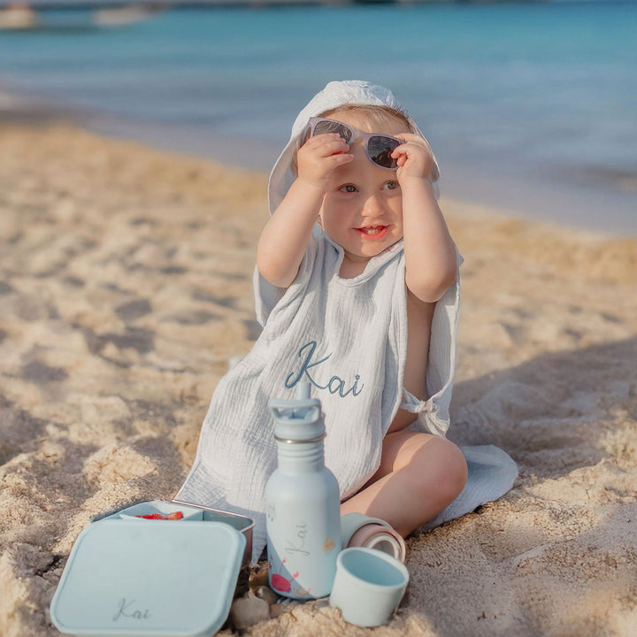 JBØRN Summer Set | Hooded Poncho + Water Bottle + Snack Box - Personalisable Baby Products Sold and Personalised by JustBørn