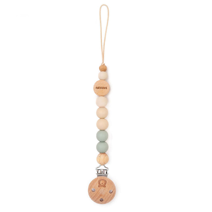 JBØRN Colour Block Pacifier Clip Sage & Ivory Yes - Personalisable Baby Products Sold and Personalised by JustBørn