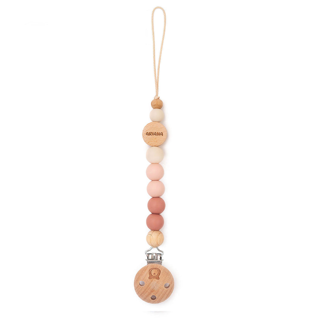 JBØRN Colour Block Pacifier Clip Woodchuck & Blush Yes - Personalisable Baby Products Sold and Personalised by JustBørn