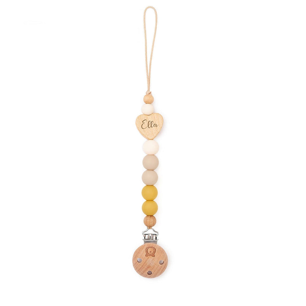 JBØRN Heart Colour Block Pacifier Clip Chamomile - Personalisable Baby Products Sold and Personalised by JustBørn