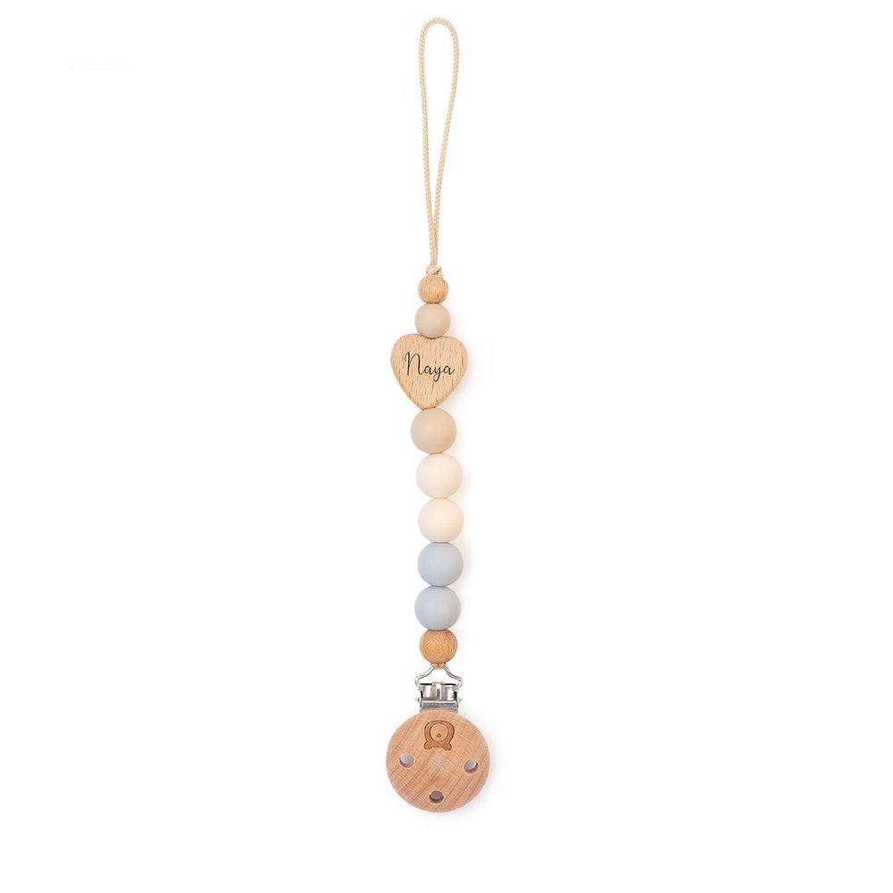 JBØRN Heart Colour Block Pacifier Clip Powder Blue & Ivory - Personalisable Baby Products Sold and Personalised by JustBørn