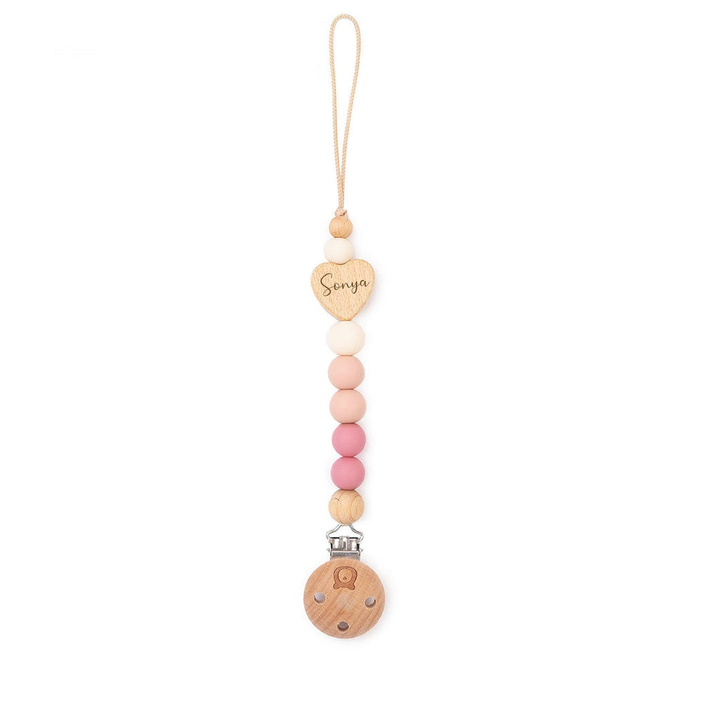 JBØRN Heart Colour Block Pacifier Clip Peony - Personalisable Baby Products Sold and Personalised by JustBørn