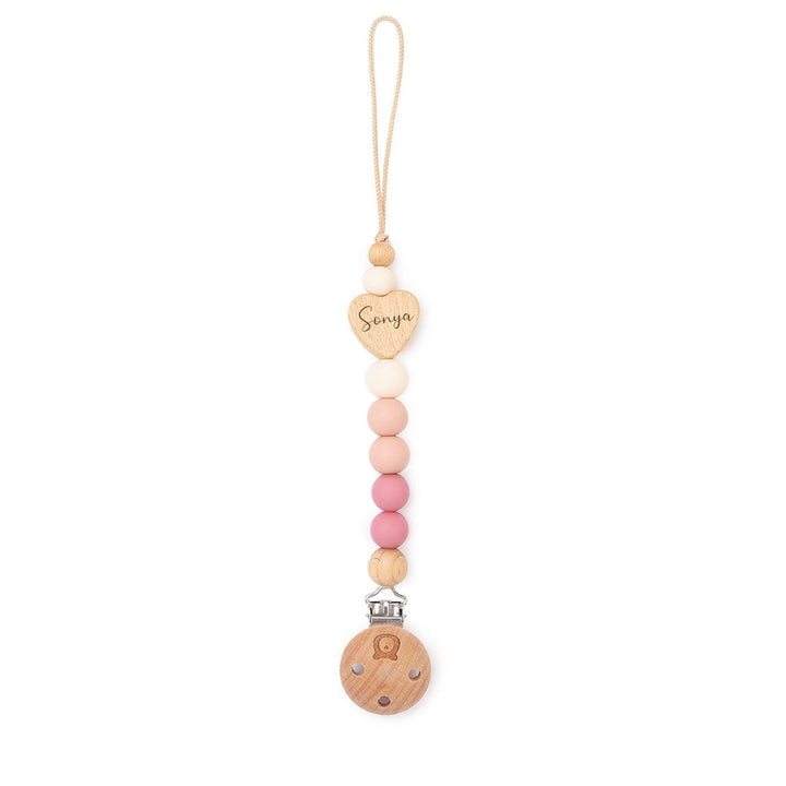 JBØRN Heart Colour Block Pacifier Clip Peony - Personalisable Baby Products Sold and Personalised by JustBørn