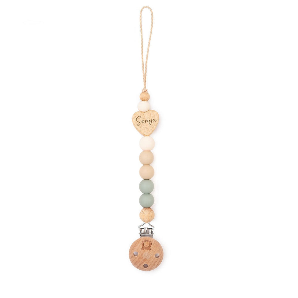 JBØRN Heart Colour Block Pacifier Clip Sage & Ivory - Personalisable Baby Products Sold and Personalised by JustBørn