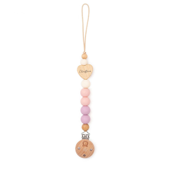 JBØRN Heart Colour Block Pacifier Clip Lilac & Blossom - Personalisable Baby Products Sold and Personalised by JustBørn