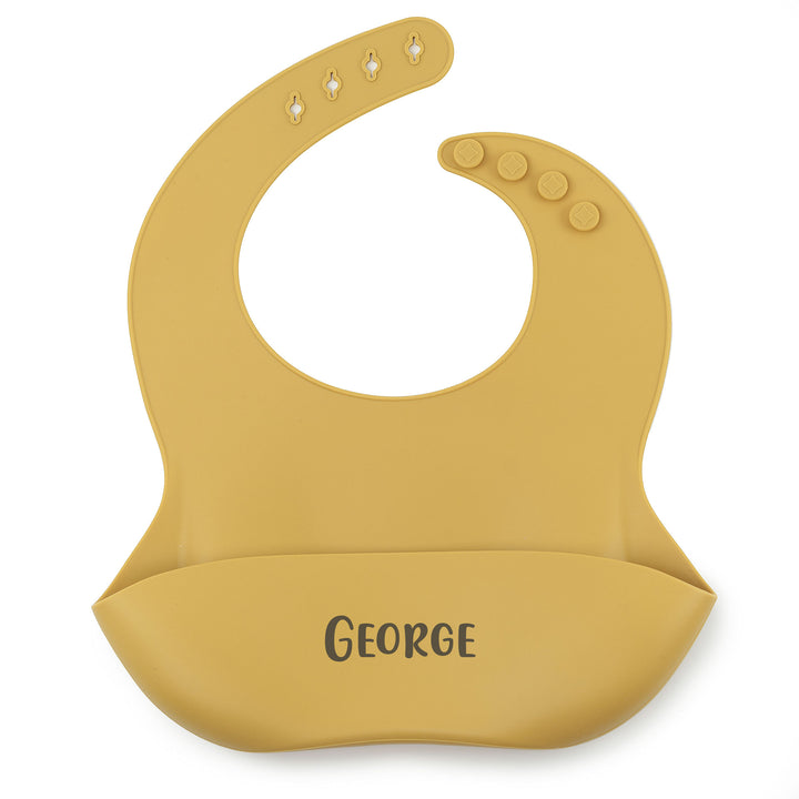 JBØRN Silicone Baby Feeding Bib Mustard - Personalisable Baby Products Sold and Personalised by JustBørn