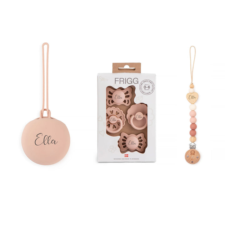 JBØRN X FRIGG Trial Collection Pacifiers & Personalised Holders Set Blush - Personalisable Baby Products Sold and Personalised by JustBørn
