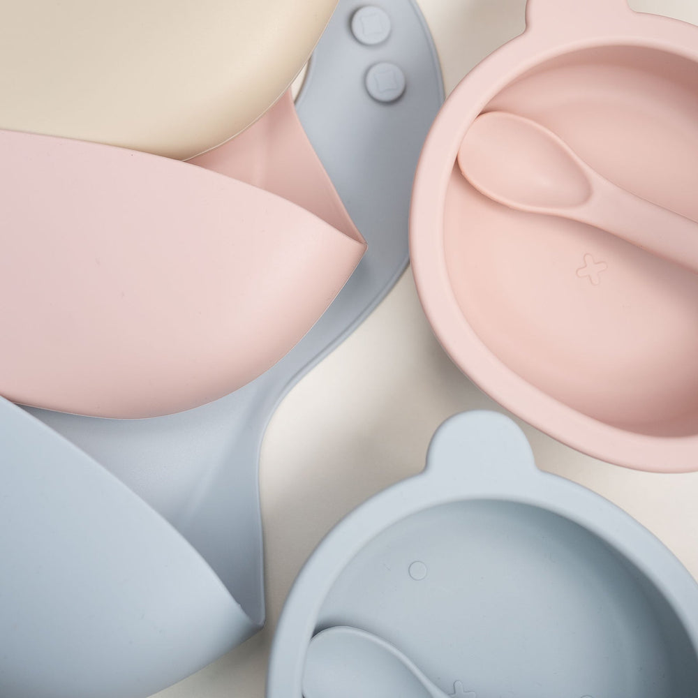 JBØRN Silicone Bowl, Spoon and Bib Set | Weaning Set - Personalisable Baby Products Sold and Personalised by JustBørn