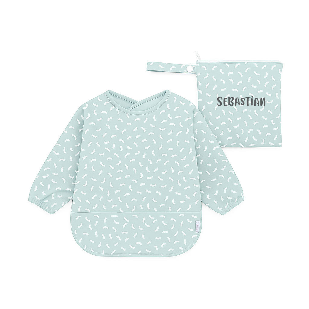 JBØRN Long Sleeve Baby Feeding Bib with Personalised Travel Bag Beans - Personalisable Baby Products Sold and Personalised by JustBørn