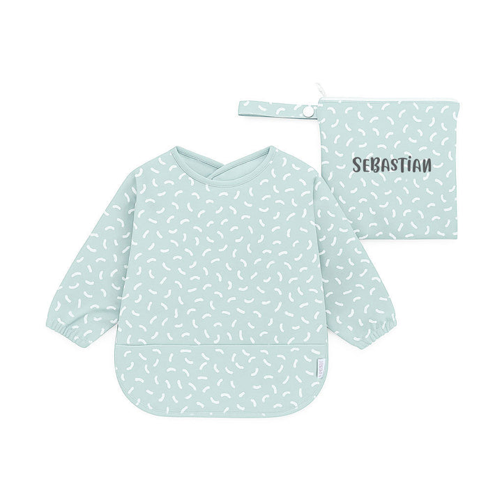 JBØRN Long Sleeve Baby Feeding Bib with Personalised Travel Bag Beans - Personalisable Baby Products Sold and Personalised by JustBørn