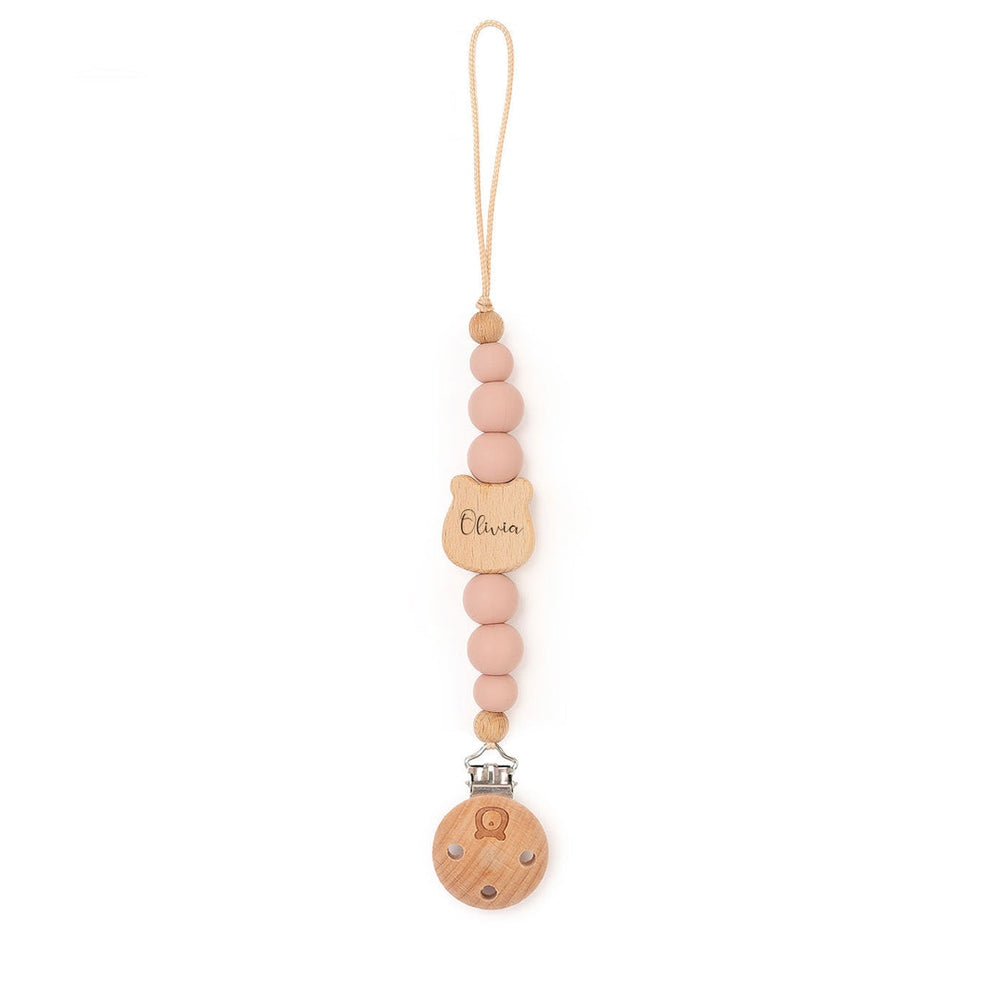 JBØRN Bear Pacifier Clip Blush Yes - Personalisable Baby Products Sold and Personalised by JustBørn