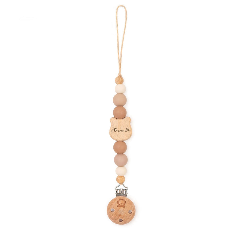 JBØRN Bear Pacifier Clip Desert Yes - Personalisable Baby Products Sold and Personalised by JustBørn