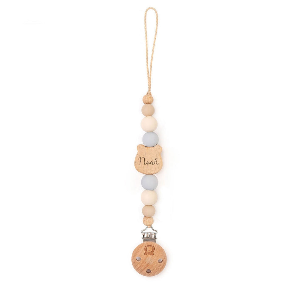JBØRN Bear Pacifier Clip Powder Blue & Ivory Yes - Personalisable Baby Products Sold and Personalised by JustBørn