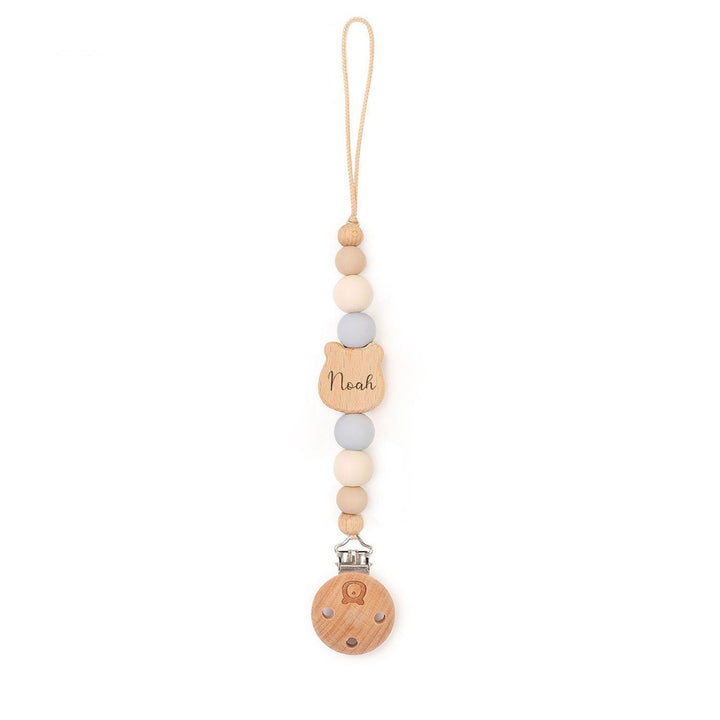 JBØRN Bear Pacifier Clip Powder Blue & Ivory Yes - Personalisable Baby Products Sold and Personalised by JustBørn