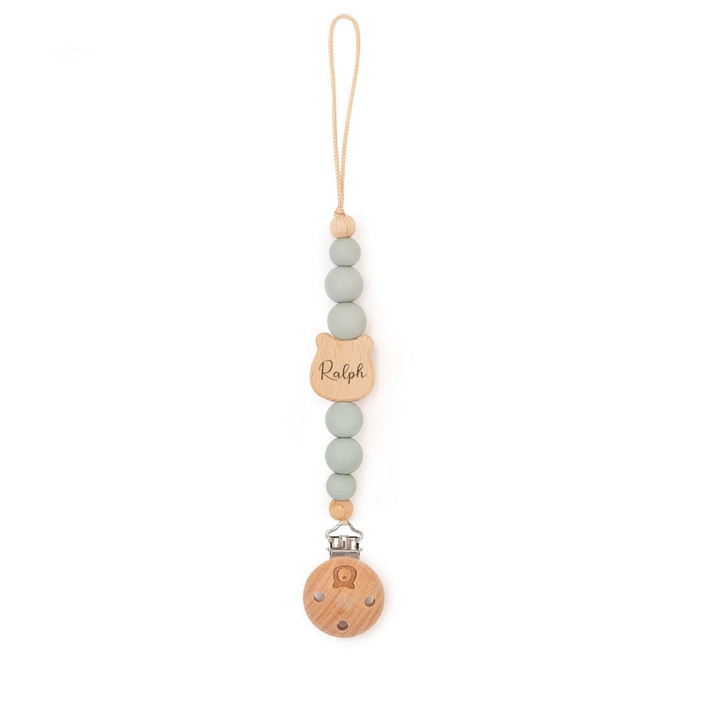 JBØRN Bear Pacifier Clip Sage Yes - Personalisable Baby Products Sold and Personalised by JustBørn