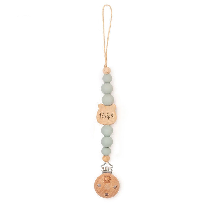 JBØRN Bear Pacifier Clip Sage Yes - Personalisable Baby Products Sold and Personalised by JustBørn