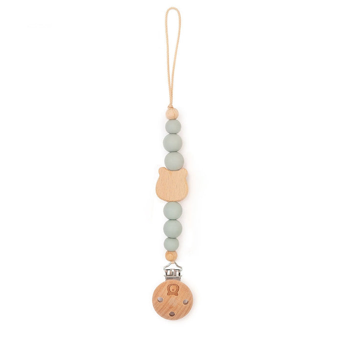 JBØRN Bear Pacifier Clip Sage No - Personalisable Baby Products Sold and Personalised by JustBørn