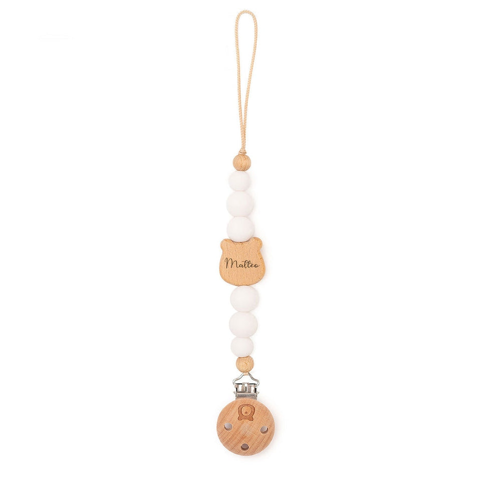 JBØRN Bear Pacifier Clip White Yes - Personalisable Baby Products Sold and Personalised by JustBørn