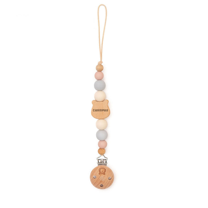 JBØRN Bear Pacifier Clip Cotton Candy Yes - Personalisable Baby Products Sold and Personalised by JustBørn