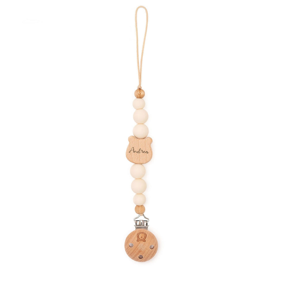 JBØRN Bear Pacifier Clip Ivory Yes - Personalisable Baby Products Sold and Personalised by JustBørn