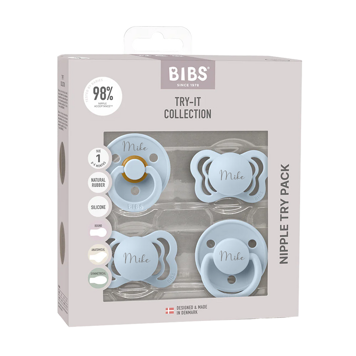 BIBS Pacifiers - Try-It Collection Baby Blue Yes - Personalisable Baby Products Sold and Personalised by JustBørn