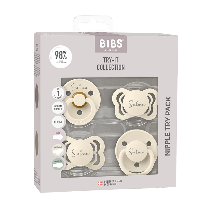 BIBS Pacifiers - Try-It Collection Ivory Yes - Personalisable Baby Products Sold and Personalised by JustBørn