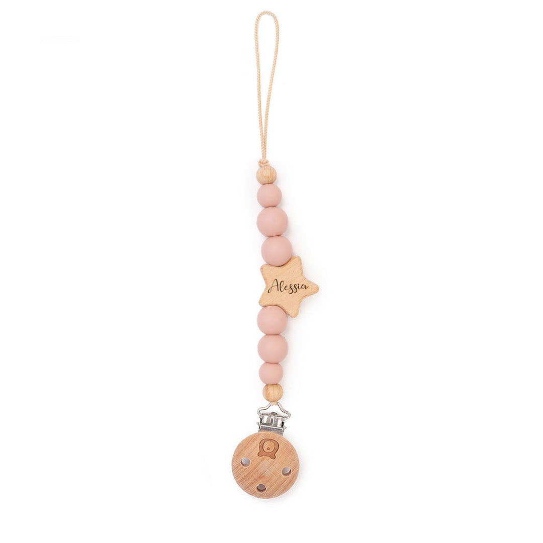 JBØRN Star Pacifier Clip Blush - Personalisable Baby Products Sold and Personalised by JustBørn