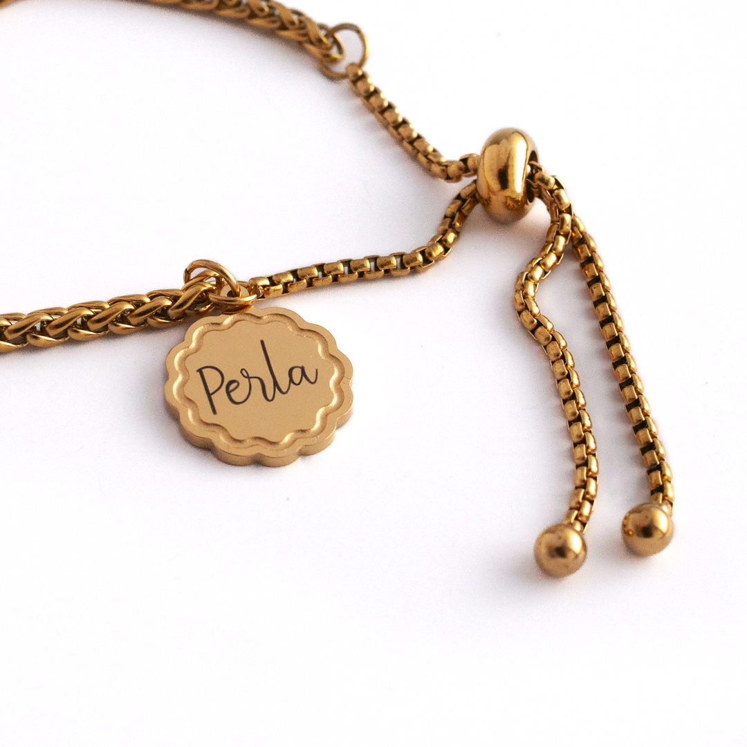 JBØRN Slider Bracelet with Flower Pendant | Personalisable Gold - Personalisable Baby Products Sold and Personalised by JustBørn