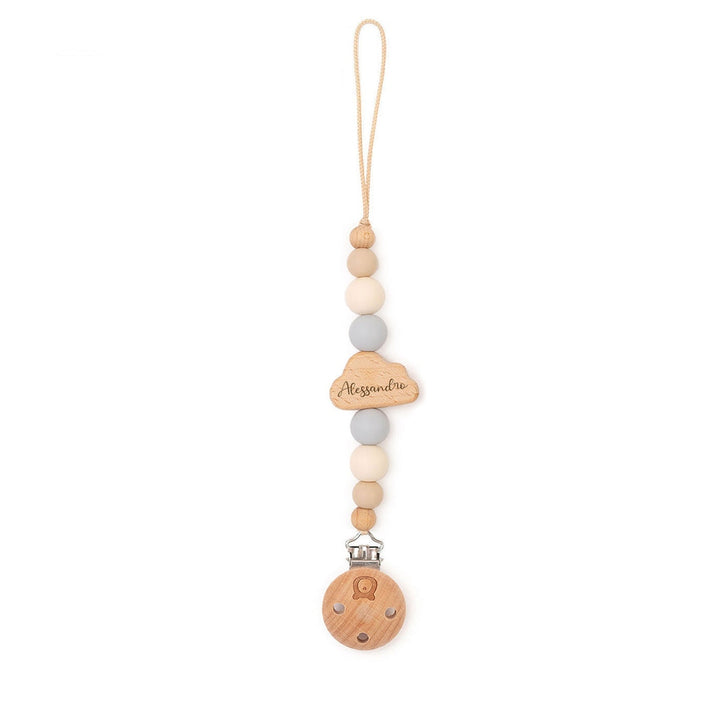 JBØRN Cloud Pacifier Clip Powder Blue & Ivory Yes - Personalisable Baby Products Sold and Personalised by JustBørn