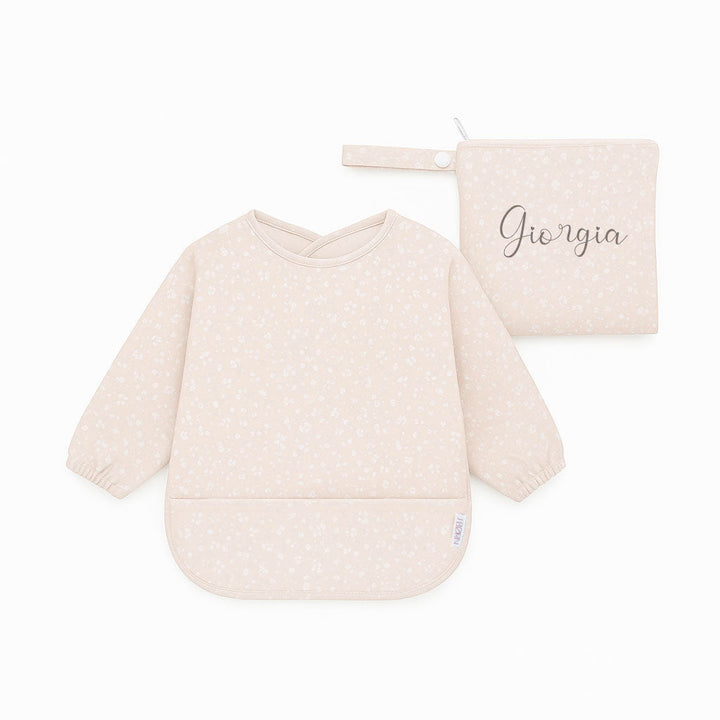 JBØRN Long Sleeve Baby Feeding Bib with Personalised Travel Bag Flower - Personalisable Baby Products Sold and Personalised by JustBørn
