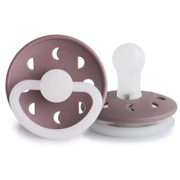FRIGG Moon Silicone Pacifier Twilight Mauve Night Glow - Personalisable Baby Products Sold and Personalised by JustBørn