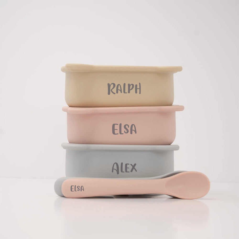 JBØRN Silicone Bowl and Spoon | Weaning Set | Personalisable - Personalisable Baby Products Sold and Personalised by JustBørn